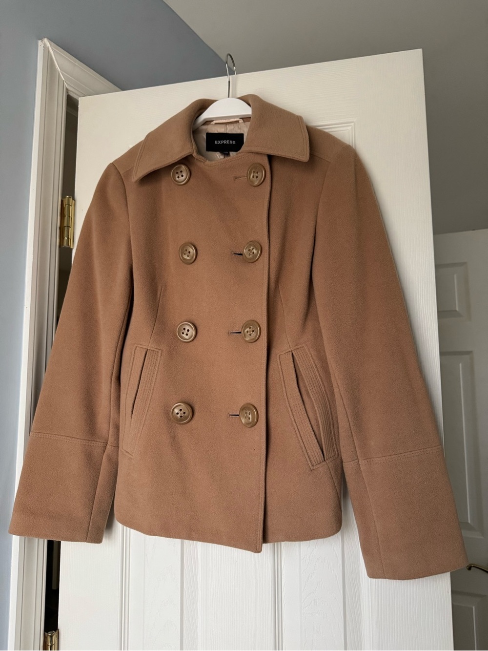 Express Women's Double-Breasted Tan Pea Coat